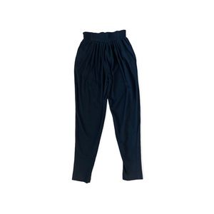 80s Black Casual Pants Sam & Max Elastic Yoke Waist Pockets Poly Cotton S M